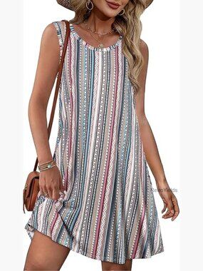 Sleeveless Floral Sundress with Pockets, Loose Fit, Cotton Blend, Beach Casual